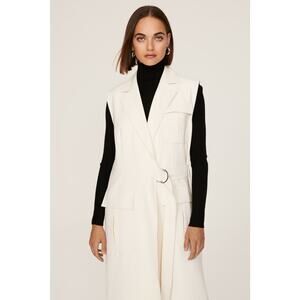 MARINA MOSCONE White Twill Collared Neck Sleeveless Long Wrap Vest size Small